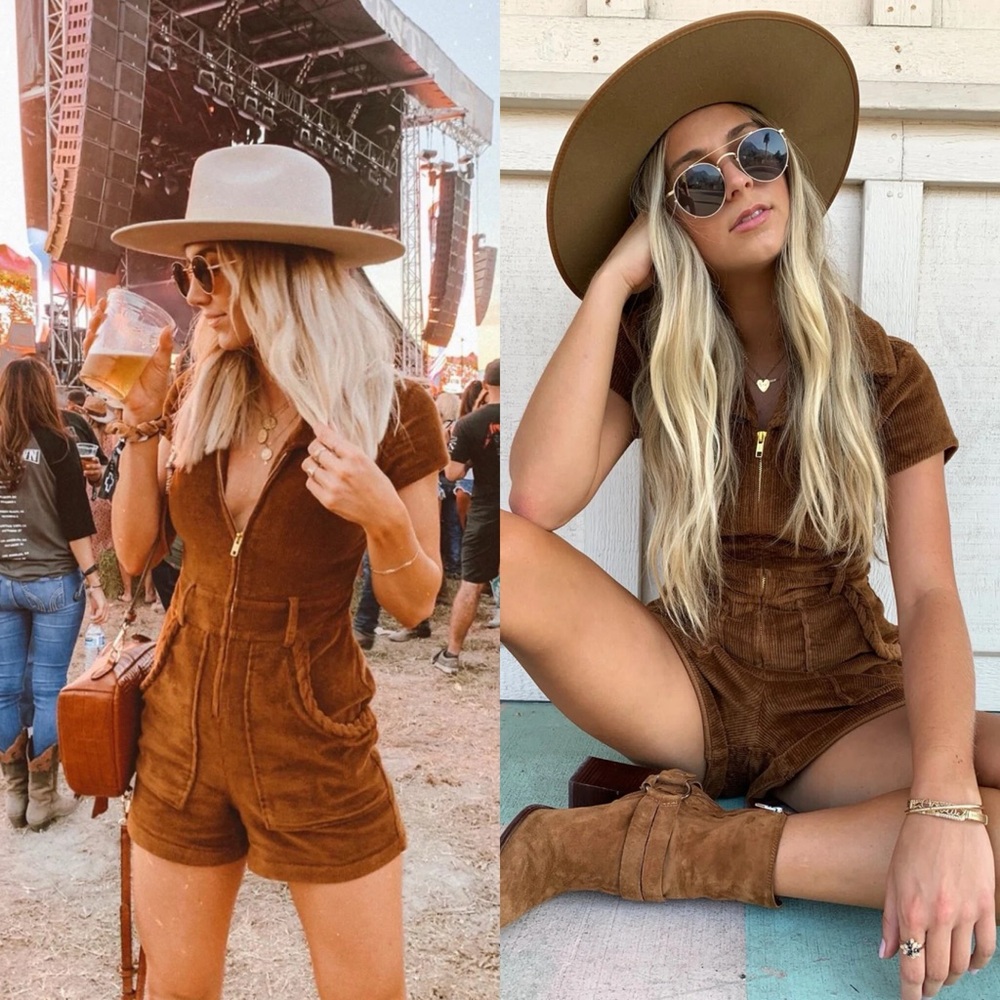 Show Me Your MuMu Brown Corduroy Short Romper